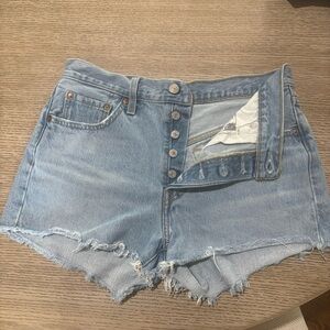 Levi’s 501 Light Blue High-Rise Button-Front Denim Shorts